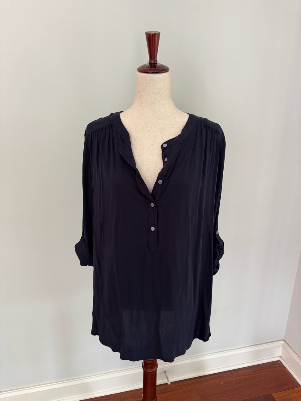 LOFT Navy Blue Henley Tunic Blouse - NWT